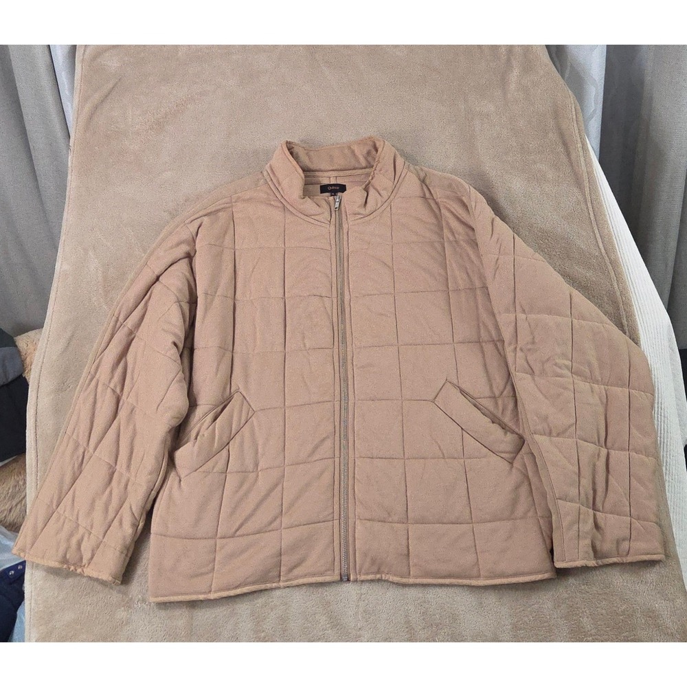 Quince Organic Cotton Quilted Knit Jacket Women Size XL Chestnut Cream Full‎ Zip